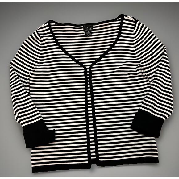 INC (Int’l Concept) Striped Cardigan W Stretch 3/4 Sleeve Back & White Womens M - Picture 1 of 4